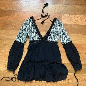 Free People embroidered gauze mini dress boho crochet panel size 0